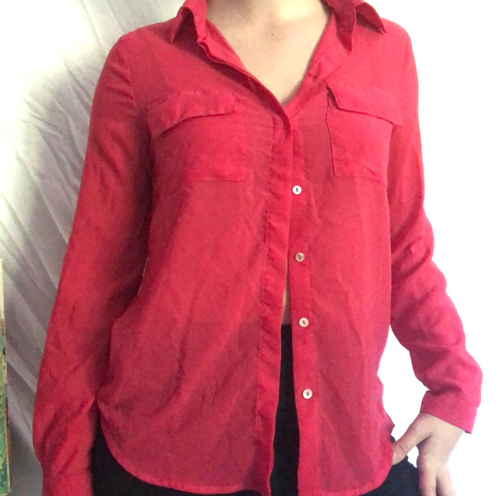 Sheer pink button up blouse